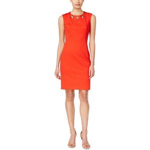NWT CALVIN KLEIN EMBELLISHED SCUBA SHEATH DRESS (FIRE RED)